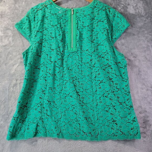 Liz‎ Claiborne Womens XL Green Lace Overlay Top Short Sleeve Floral Classic - Picture 9 of 10